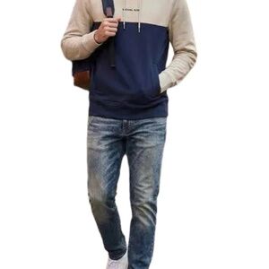 Michael Kors Chic Two-Tone Hoodie Navy-Tan